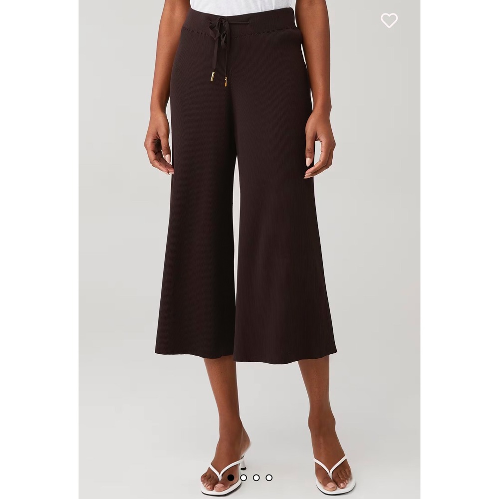 MINKPINK Knit Wide‎ Leg Lounge Pants Drawstring Waist Chocolate Brown Cropped XS